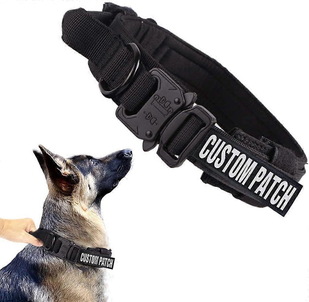 Personalized Dog Collar Heavy-Duty Adjustable Tactical Collar With Handle X-Large Neck 19.5-24.5 In Black