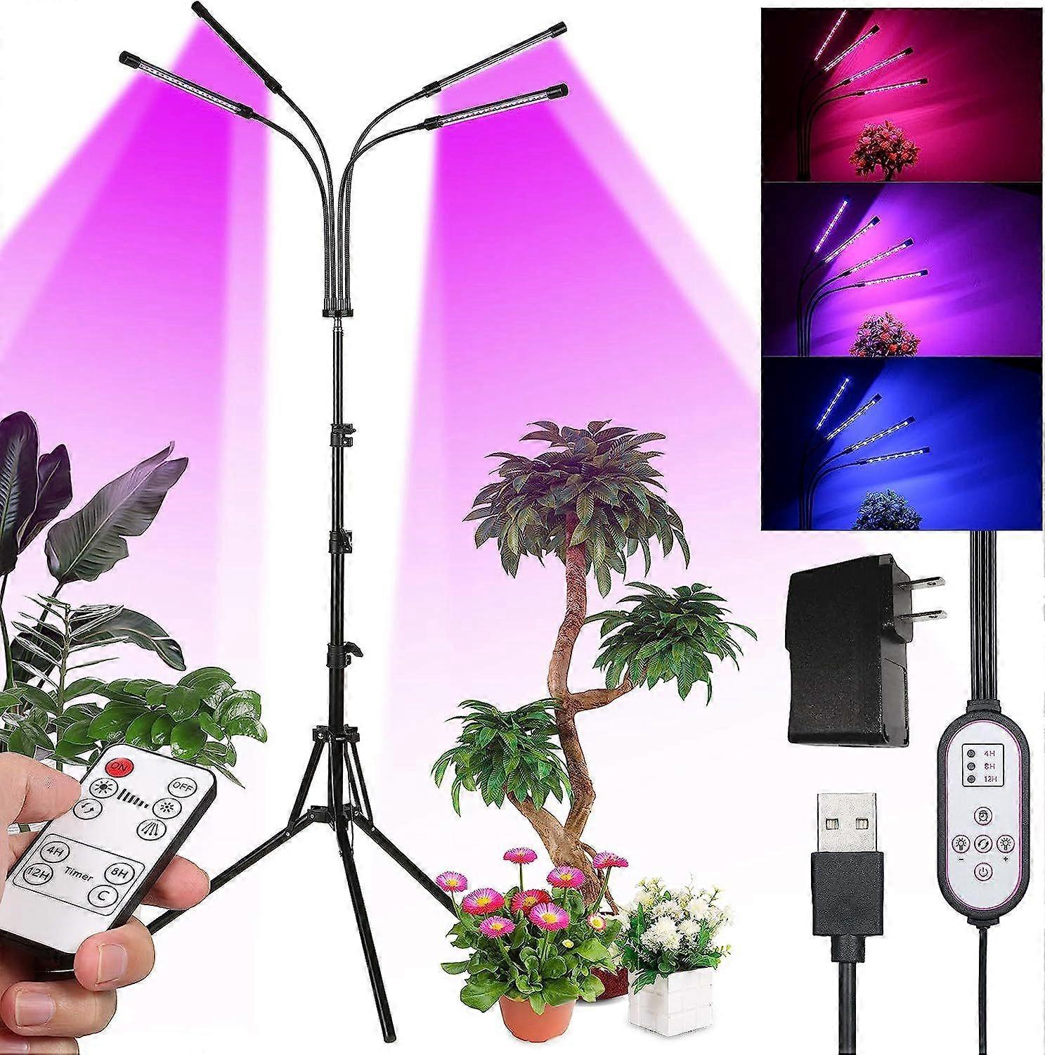 Indoor plant grow lights, 80 full spectrum LEDs, 10 dimming levels and 4 grow heads with timer and independent on/off.