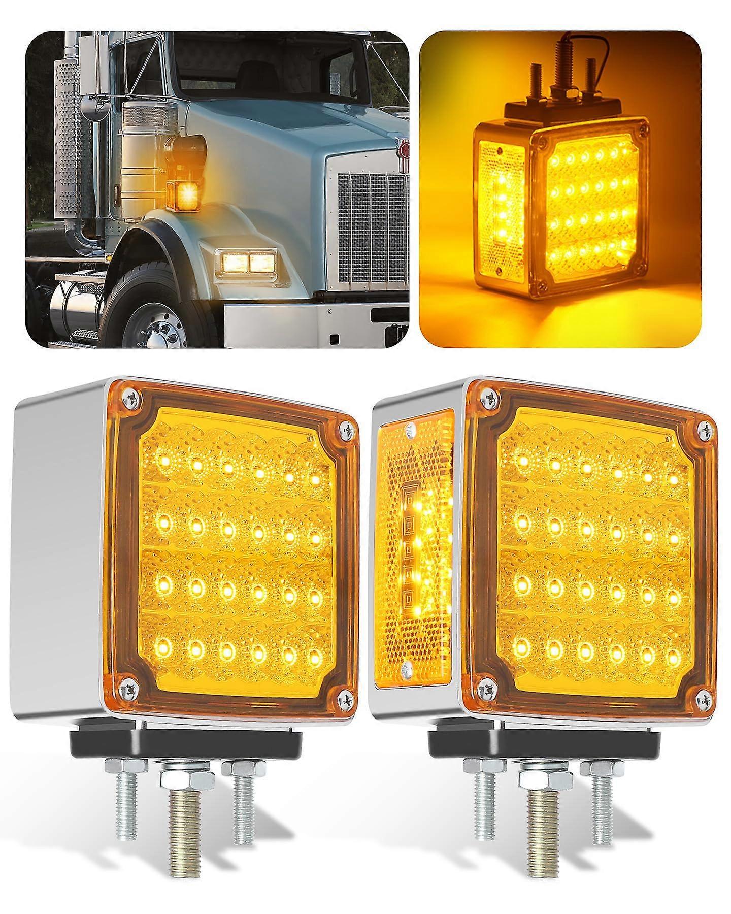 Amber Square Double Face LED Turn Signal Lights 60 LED 2PCS 3 Stud Mount Bracket Compatible with Trucks and Trailers