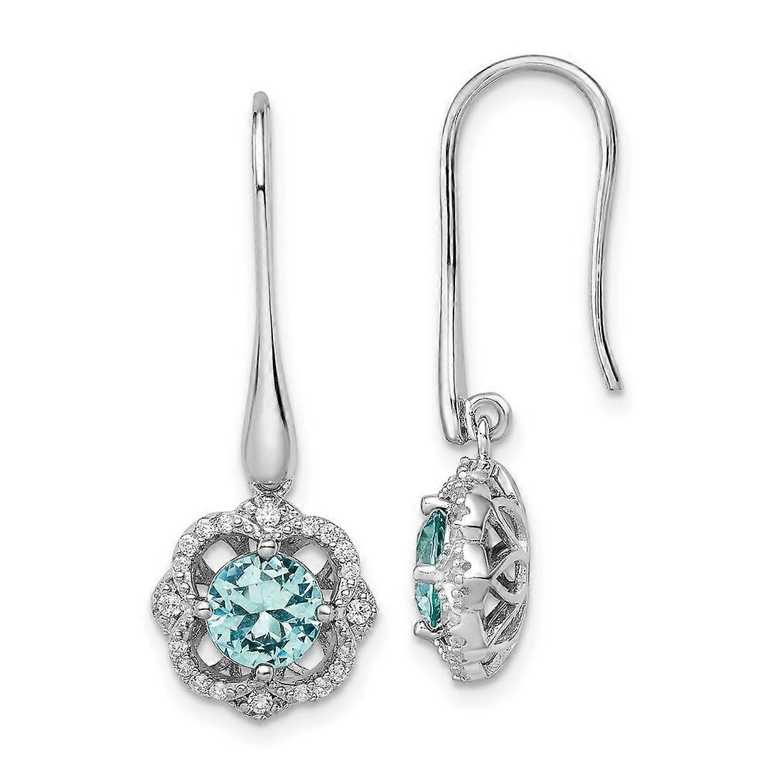 925 Sterling Silver Rhodium Plated Aqua and White Cubic Zirconia Long Drop Dangle Earrings 30.5x11.18mm Wide-Dangle Earr