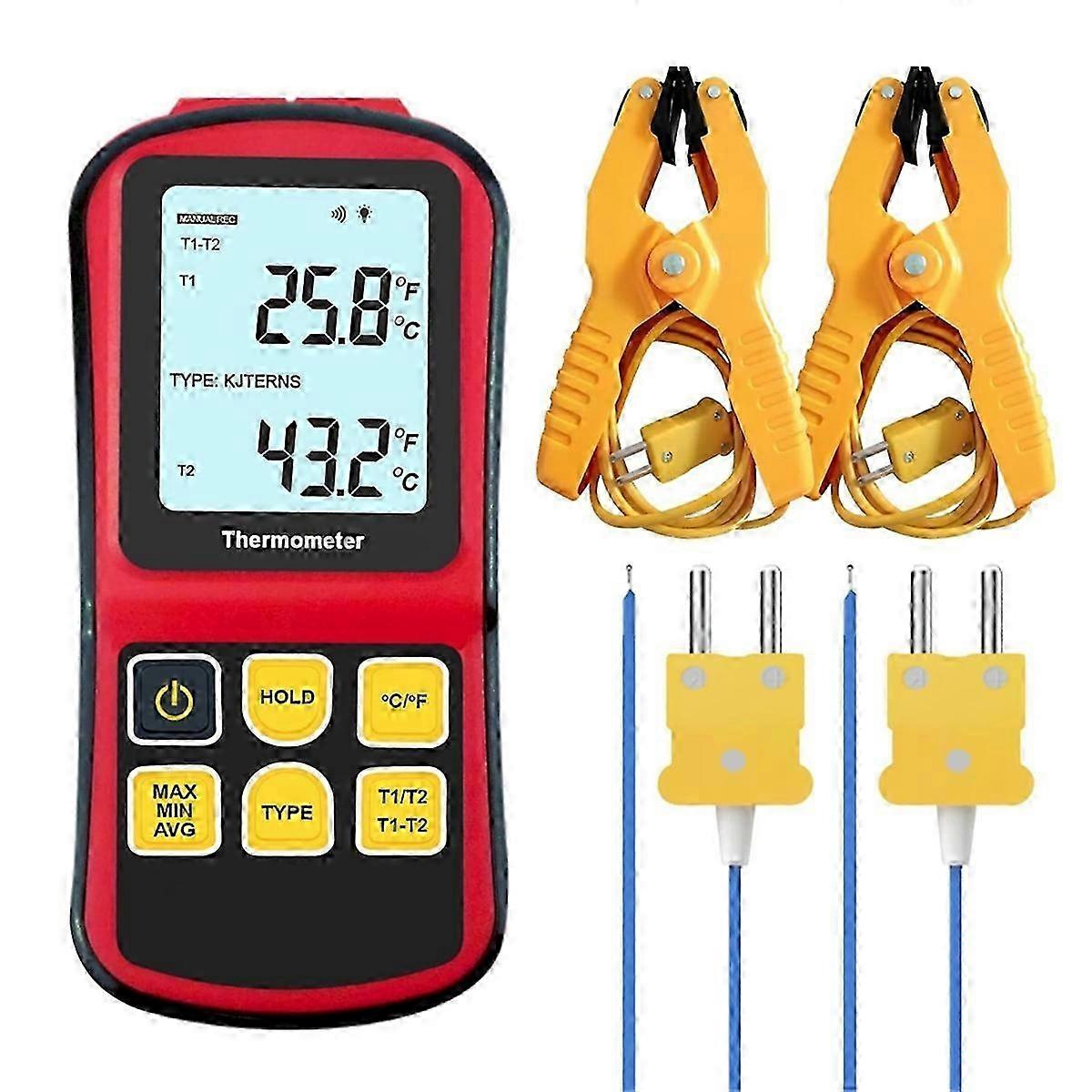 Thermocouple Thermometer Digital K Type Thermometer,with 2 Temperature Clamp 2 Wired Thermocouple Pr