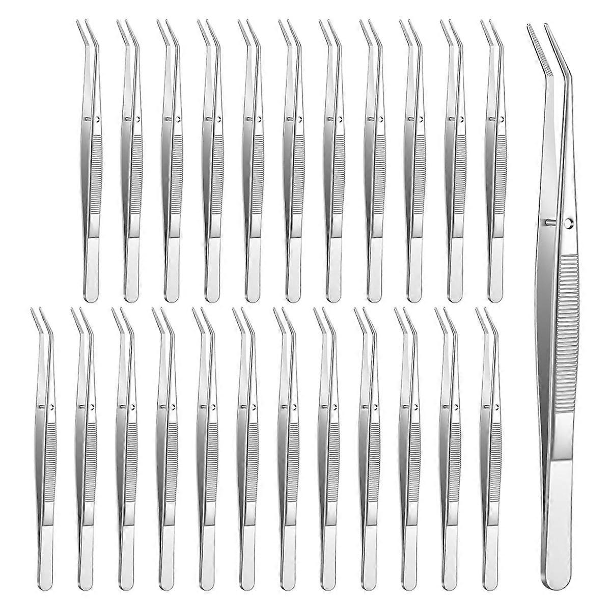 24Pcs Stainless Steel Tweezers with Curved Serrated Tip,