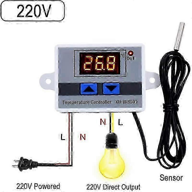 XH-W3001 220 Digital Led Temperature Controller Module, Programmable Heating Thermostat with Waterproof Probe