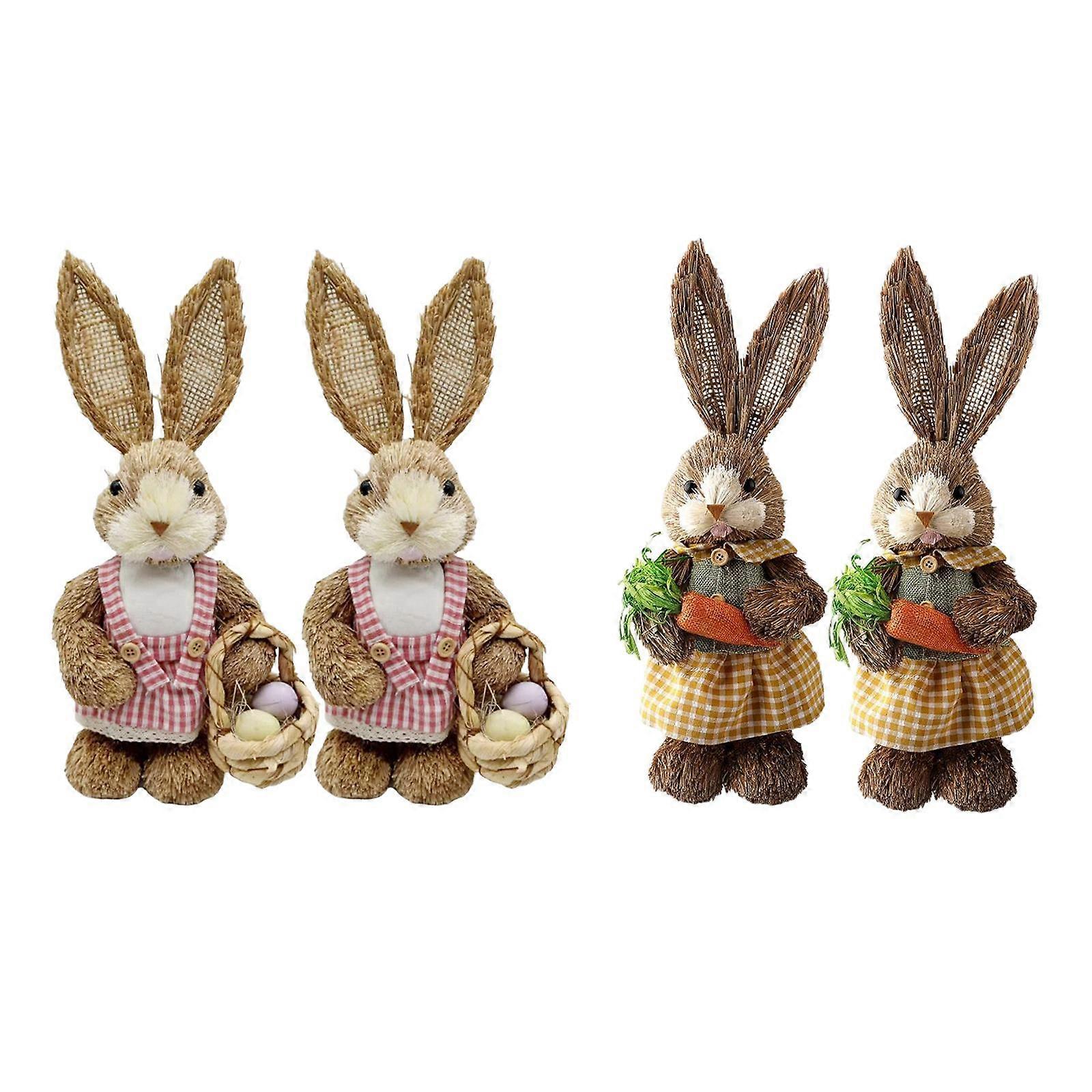 4pcs Easter Spring Artificial Straw Bunny Rabbit
