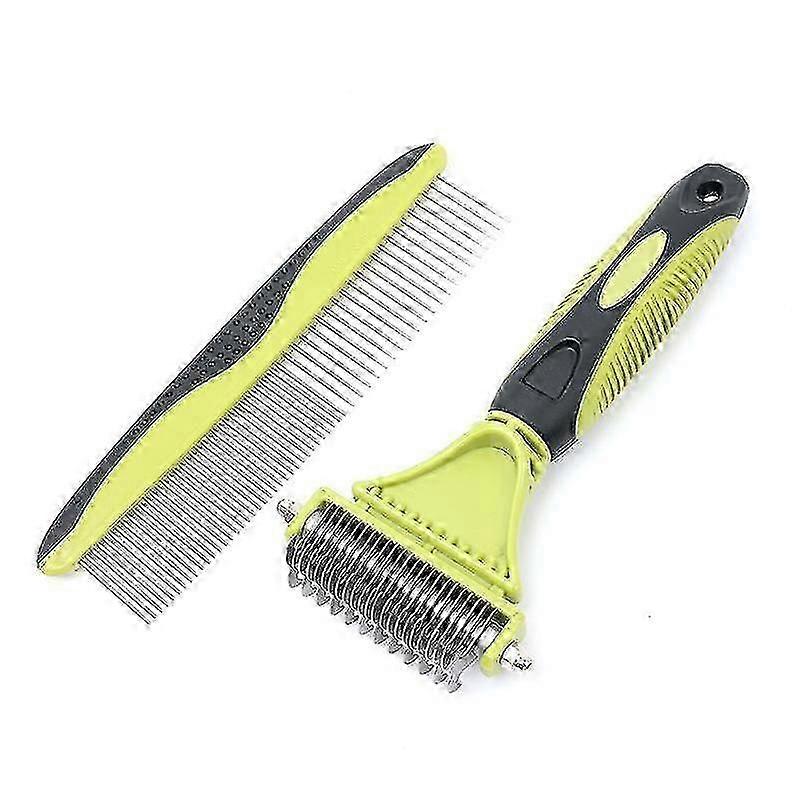 Pet Dematting Tool 2 Pack - Double Sided Undercoat Rake & Dematting Comb For Detangling Matted Or Knotted Undercoat Hair, Great For Medium Or Long