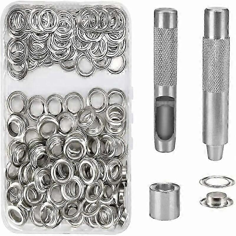 100 Grommet Kit Eyelets Metal Tools Eyelet Sets 14mm Grommet Eyelet Kit for Canvas Tarpaulin Tent Repair Silver