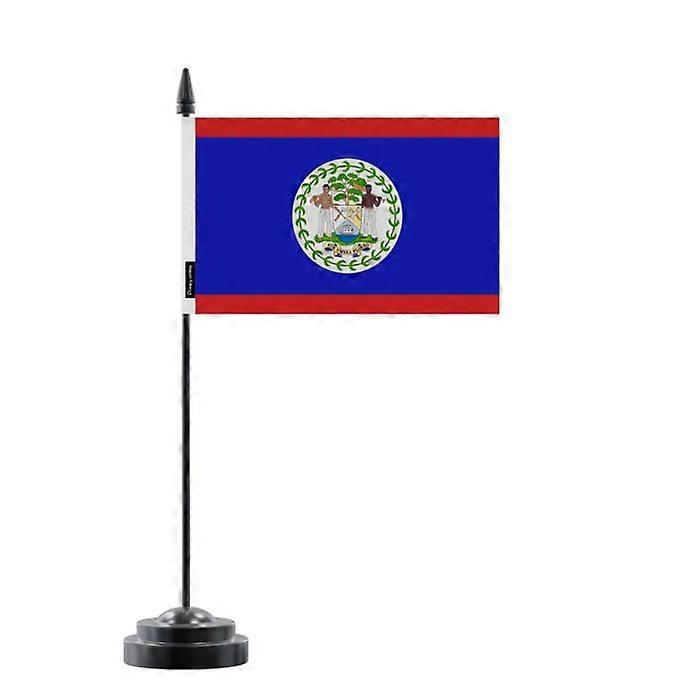 Belize Table Flag – 14 x 21 cm – Polyester – Black Plastic Base