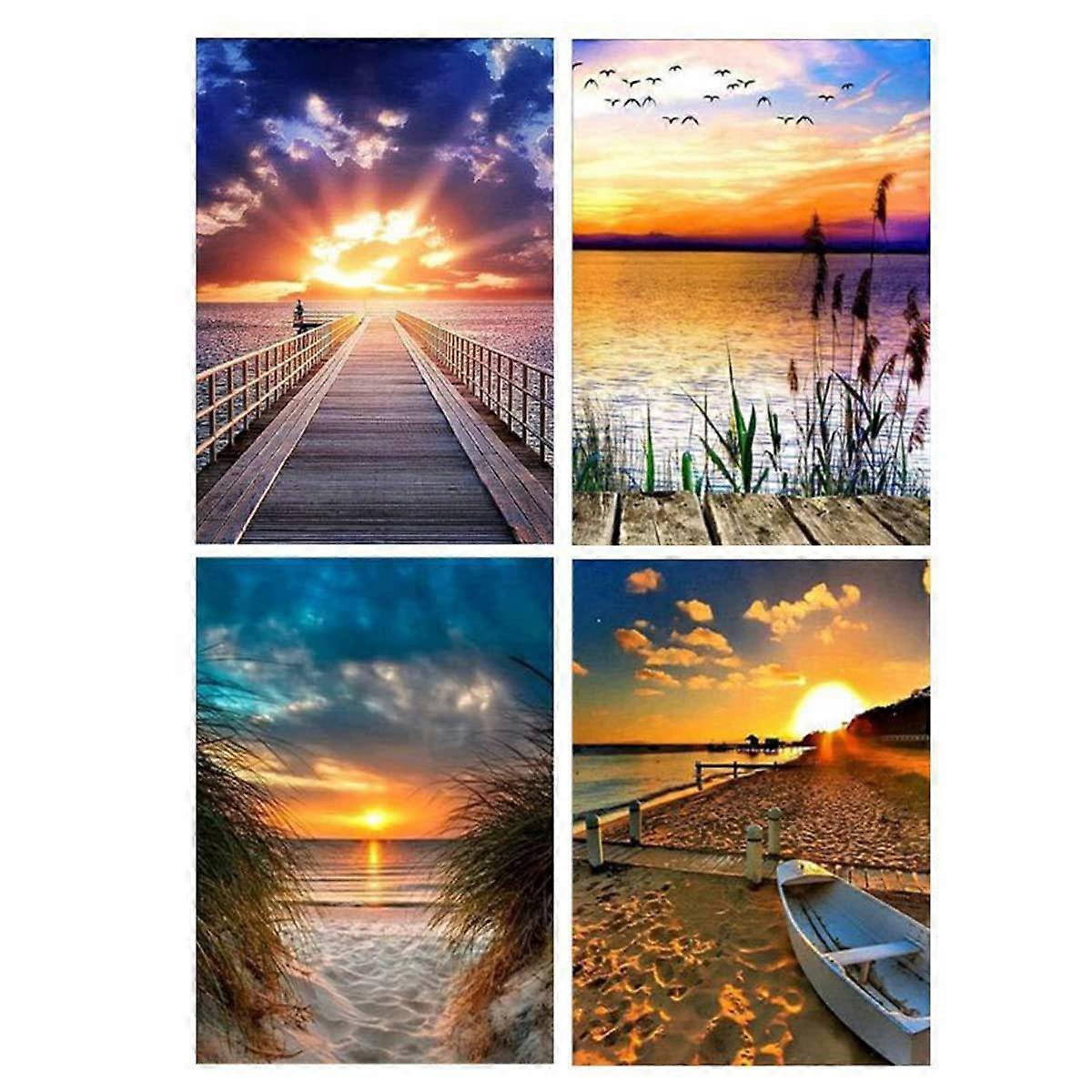 5D Diamond Painting Kit,Full Drill Diamond Painting with Round Diamond Painting kit Scenery Gem Painting for Home Decoration 12x16in 4Pack