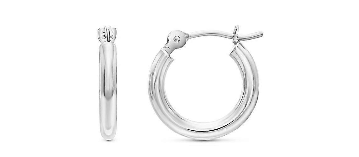14k White Gold Classic Round Hoop Earrings Ref: 3761