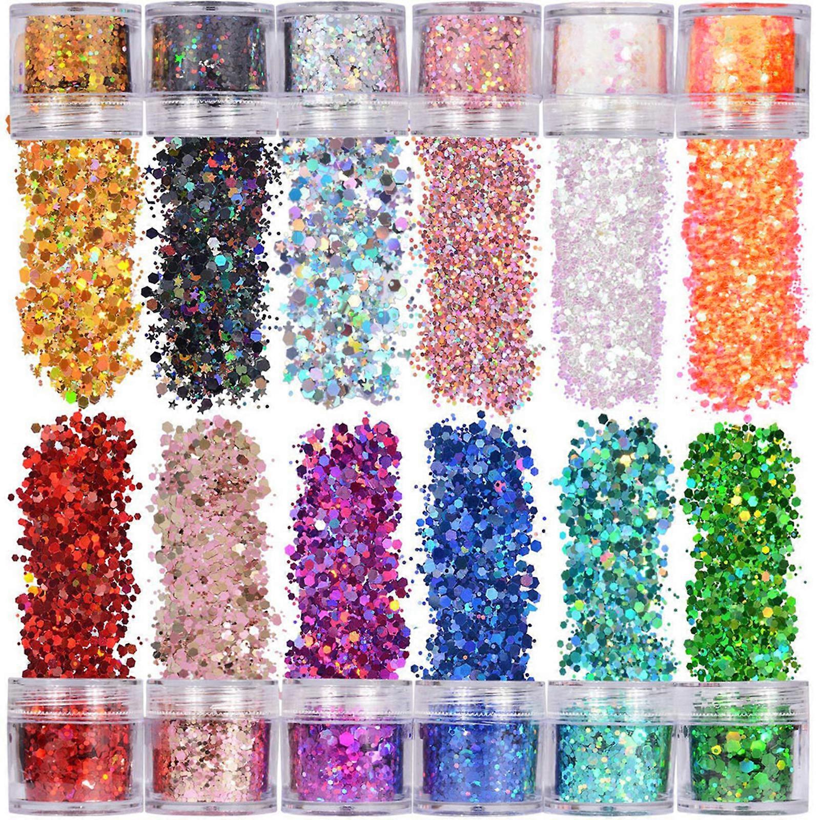 12 Colors Star Round Shape Holographic Chunky Glitter Epoxy Resin Festival Chunky Laser- Flakes Mixed Sequins