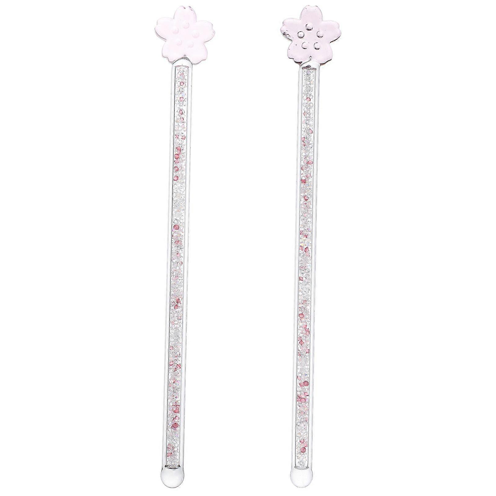2pcs Stirring Rods Glass Cherry Blossom Reusable Coffee Tea Juice Wine Stirrer
