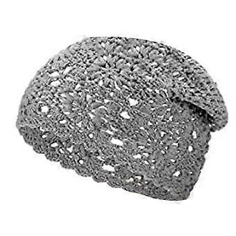 Gorro de punto de ganchillo para mujer adolescente Accesorio de moda holgado Suave y ligero recortado Gorro de punto de algodón floral Azul cielo