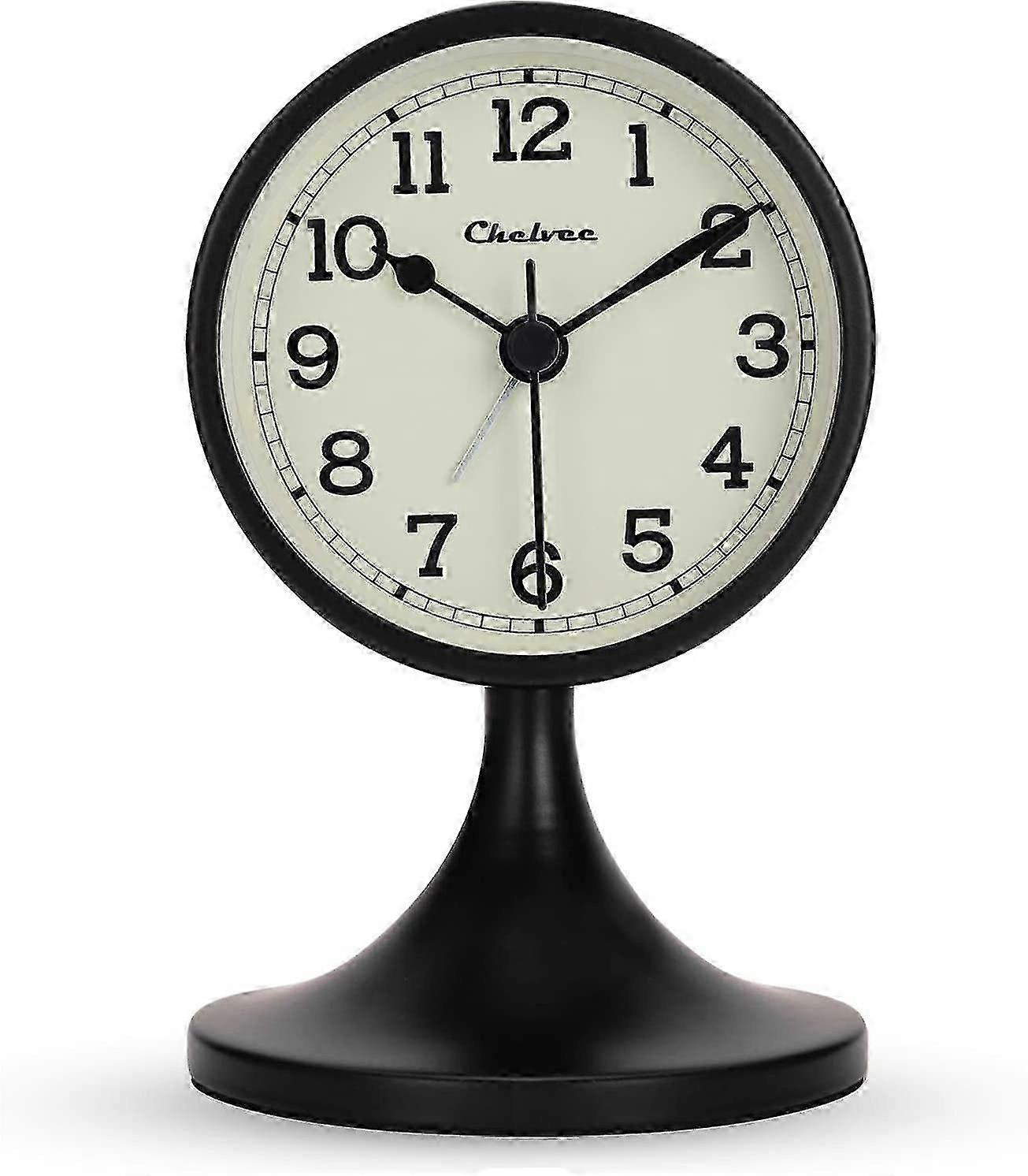 ブラックサイレントメタルアナログ目覚まし時計取り外し可能なスタンドレトロアンティークノンティックベッドサイドクロックオフィスベッドルームブラック用