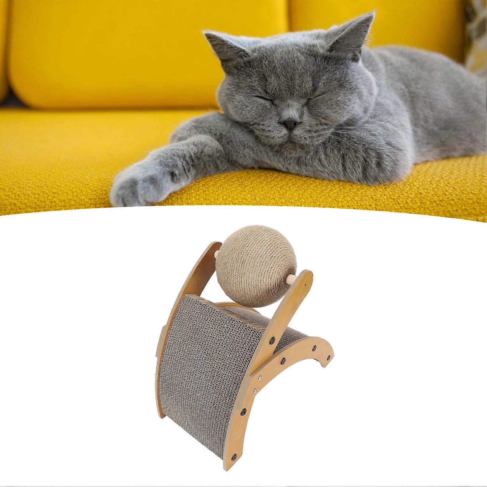 Cat Scratcher Cat Scratch Pad with Rotatable Ball Vertical Curved Cat Scratching Pad Cardboard for Indoor Cats 