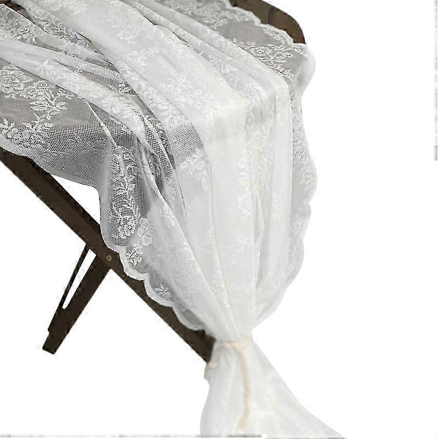 2025 Elegant Lace Table Runner, White, Double Wave Pattern, 75x300cm