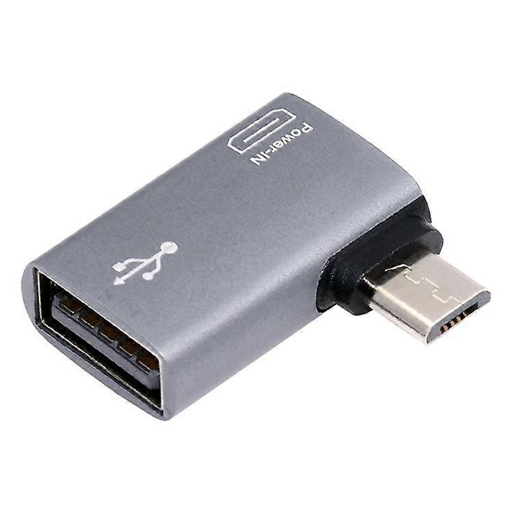 U2-009-LE 90 Degree Left Angled Micro USB 2.0 to Type-A Female OTG Adapter with USB Power for Phone Tablet