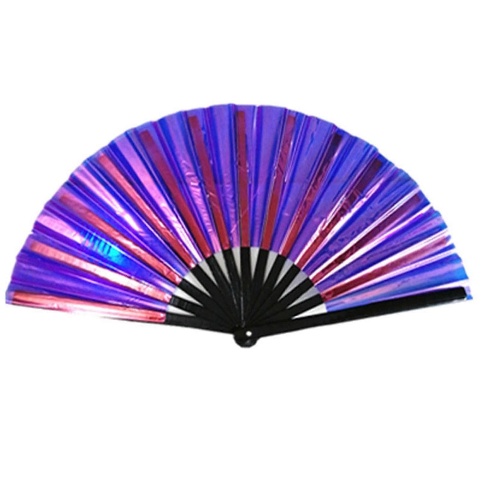 Portable Folding Hand Fan for Rave Parties - 13-Rib Oversized Vibrant Shining Design