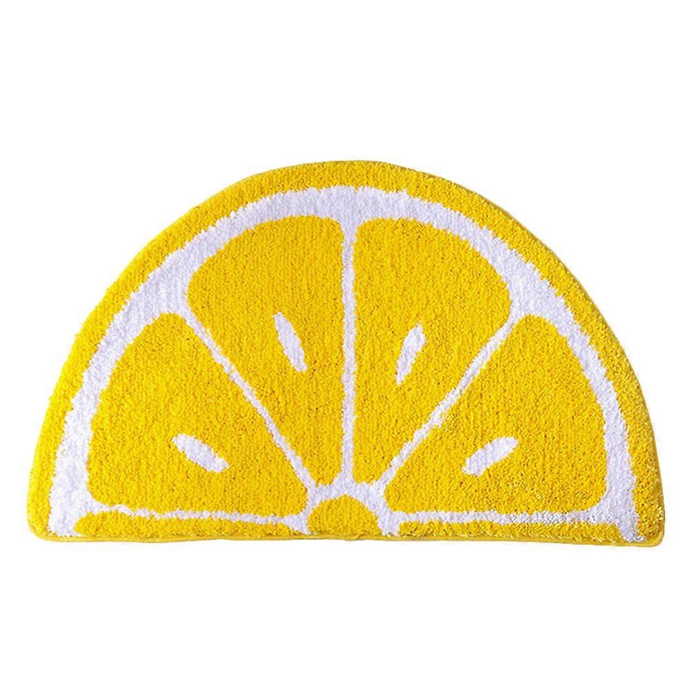 Polyester Half Circle Rug, Lemon Print Door Mat for Indoor Kitchen Entryway Welcome Semicircle Carpet