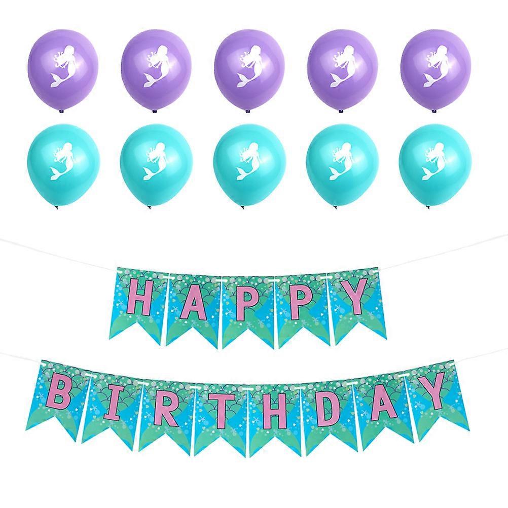 Mermaid Balloon Decorations Latex Paper Theme Party Style Banquet Decoration Letter Bunting 11Pcs Set