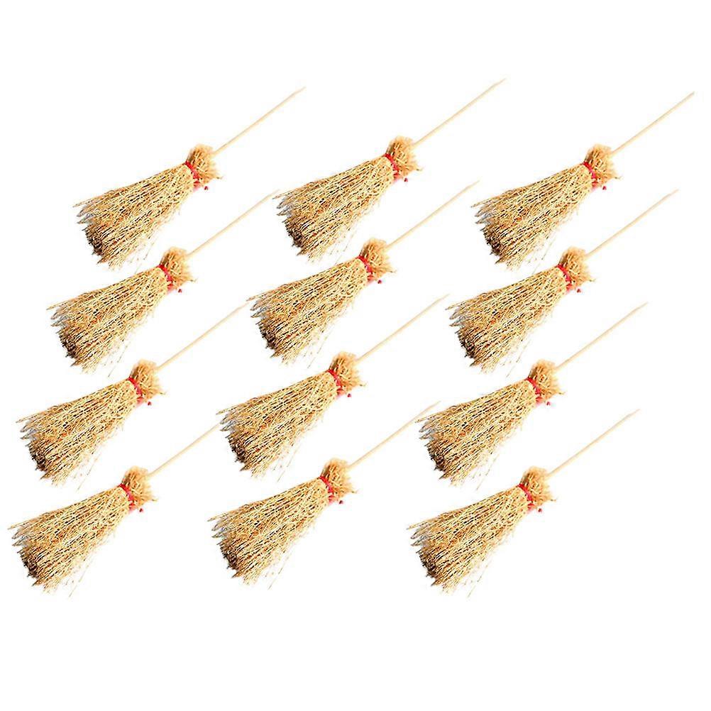12 Pack Yellow Miniature Doll House Brooms Synthetic Material for Decoration and Halloween Decor