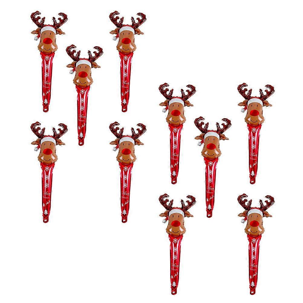 Christmas Inflatable Stick Balloons for Party Use Handheld Elk Design Red Aluminum Film Toys 10Pcs
