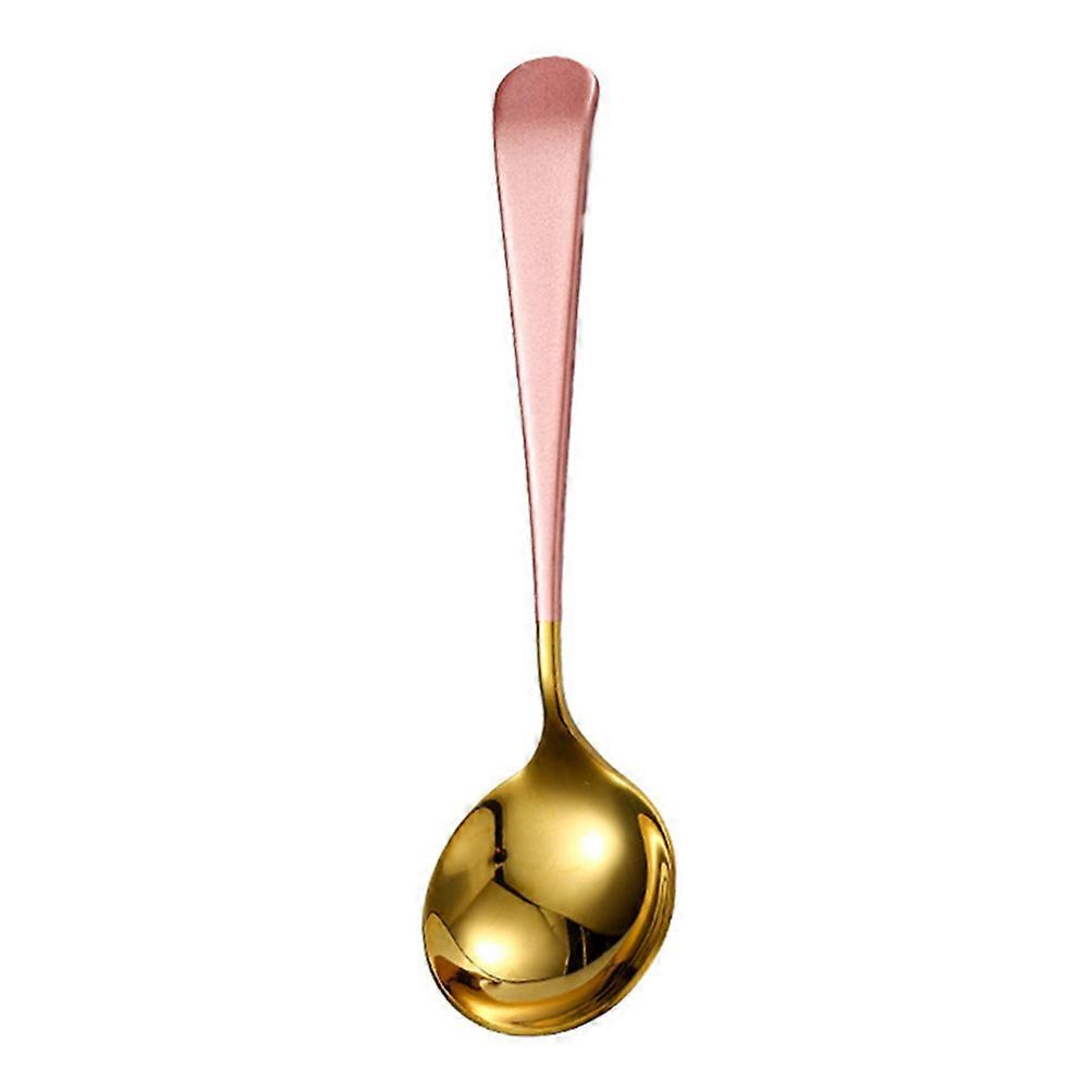 Stainless Steel Soup Spoon Round Head Long Handle for Office Use Pink 15.5*4.2*2cm Serving 1Pack