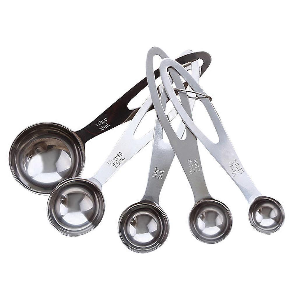 Kitchen Gadget Measuring Spoons Stainless Steel 5 Sizes Silver Stackable Nested 5Pcs/Set