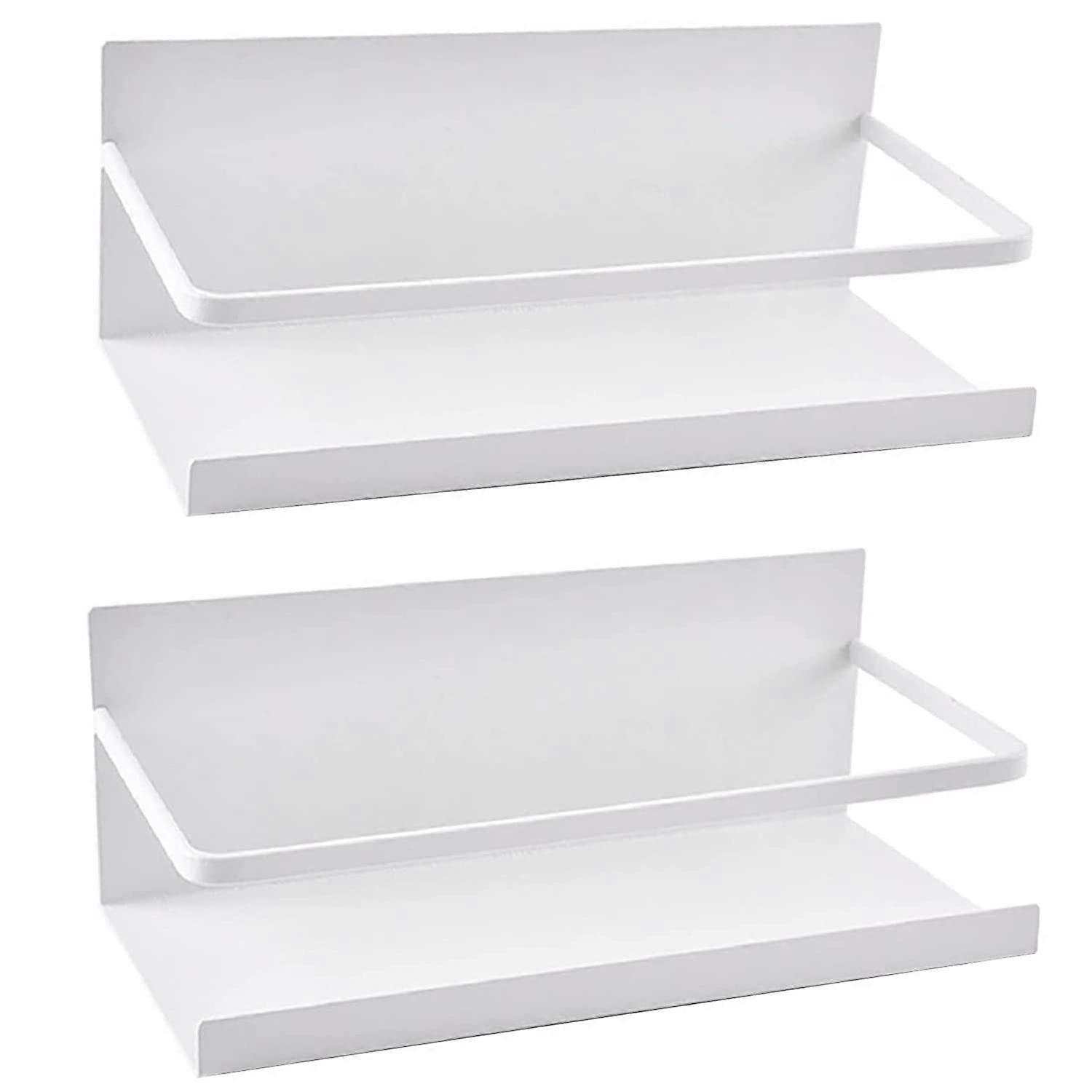 Magnetic Spice Rack Set of 2, Space-Saving Fridge Organizer, White Kitchen Storage Solution