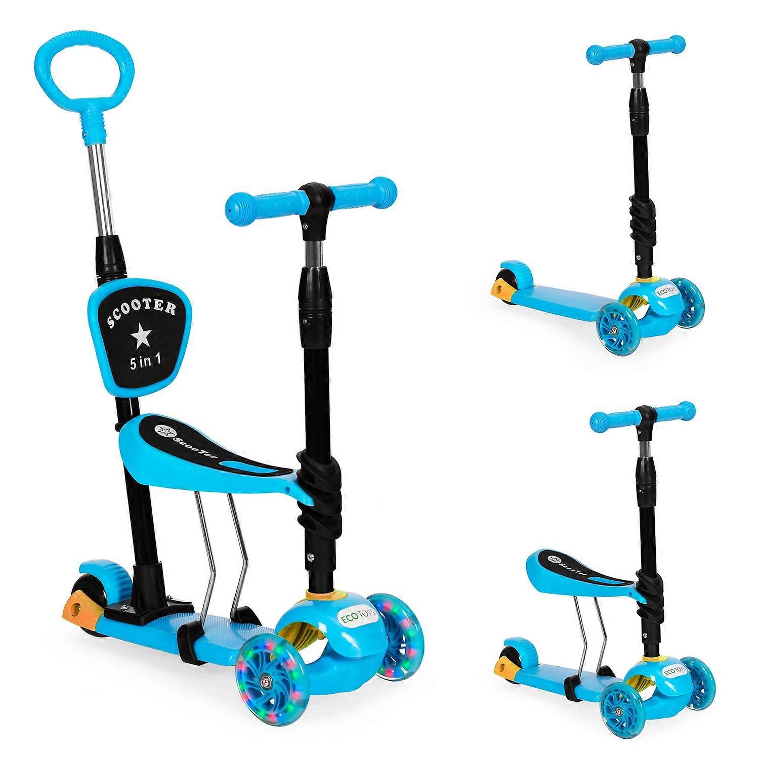 Three-wheeled scooter with illuminated wheels LED,3-in-1 Balance - blue ECOTOYS