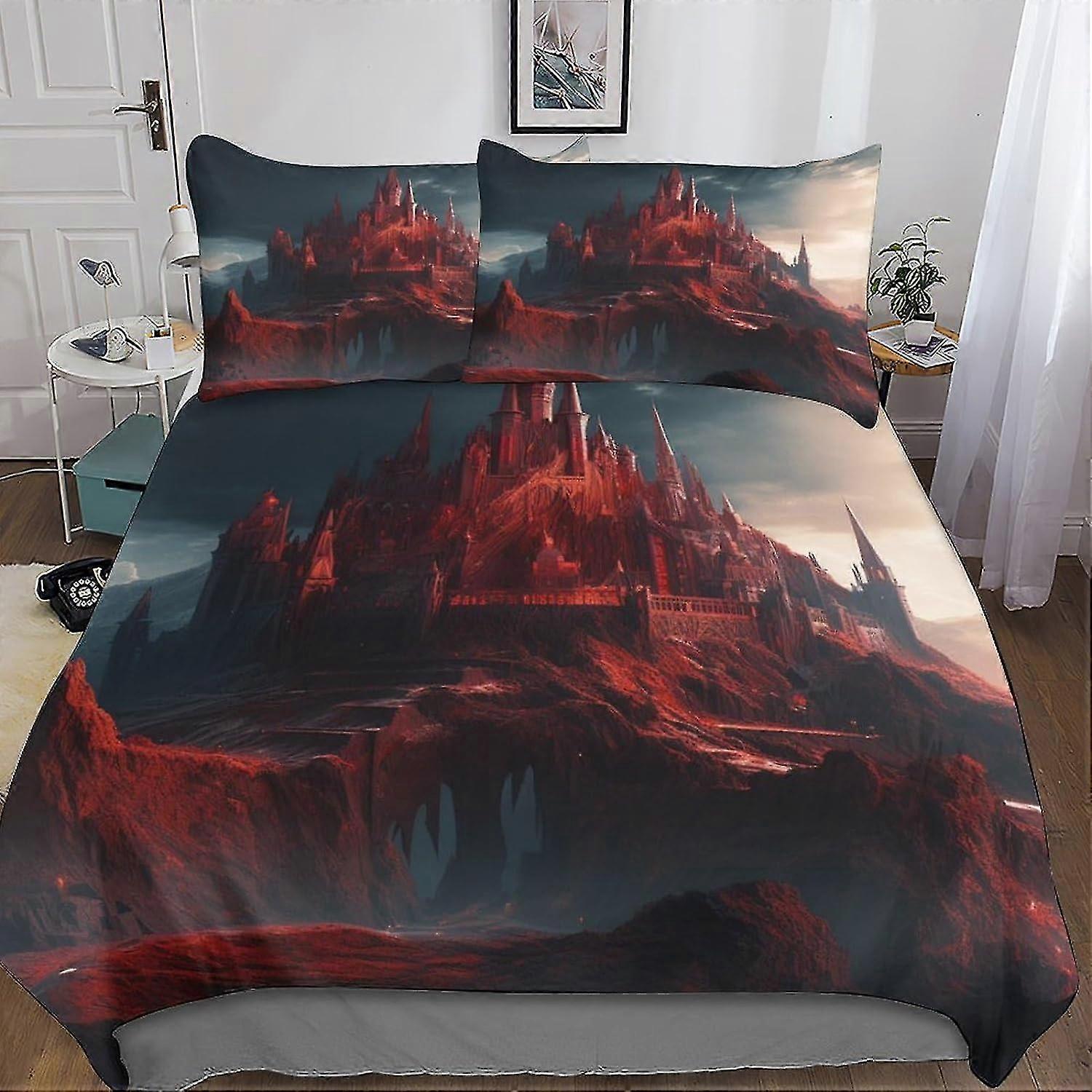 Dark Castle Duvet Cover Bedding Set, 3D Scary Architecture Quilt Cover with Pillowcases, Suitable for Soft Microfiber with Zipper Closure 3 