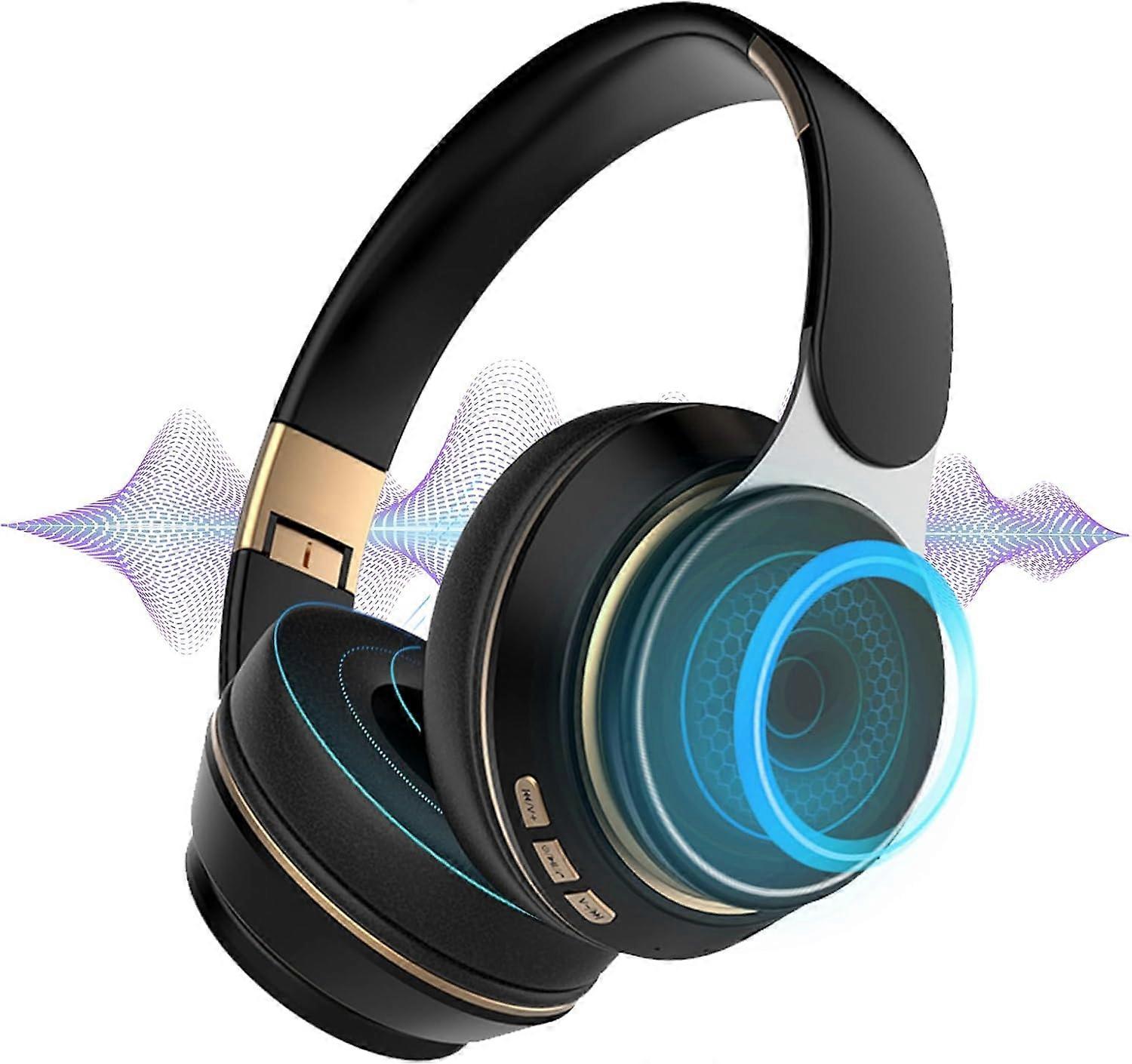 Bluetooth Wireless Kopfhörer, faltbar, klare Anrufe, HiFi-Stereo-Kopfbügel-Kopfhörer (schwarz)