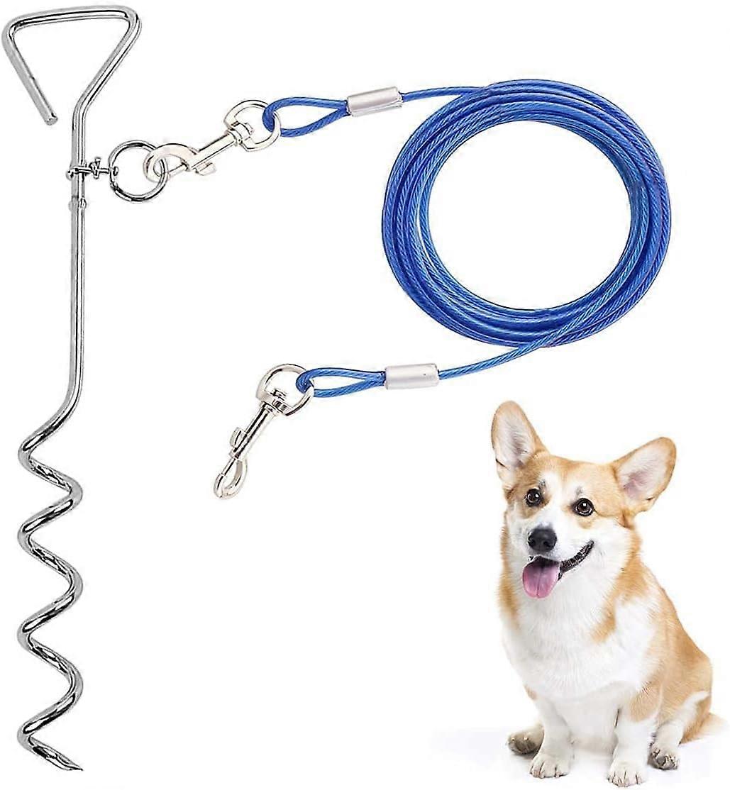 Dog Tether Cable and Stake for Camping and Garden, Ideal for Small, Medium and Large Dogs (3M, Blue) 3M blue