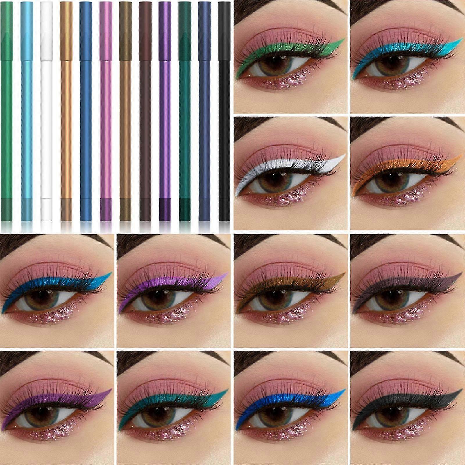 Eyeliner, 12 Colours Eyeliner Set, Glitter Eyeliner Waterproof, Eyeliner Natural Durable, Eyeliner Eyeshadow Lip Liner Pencil