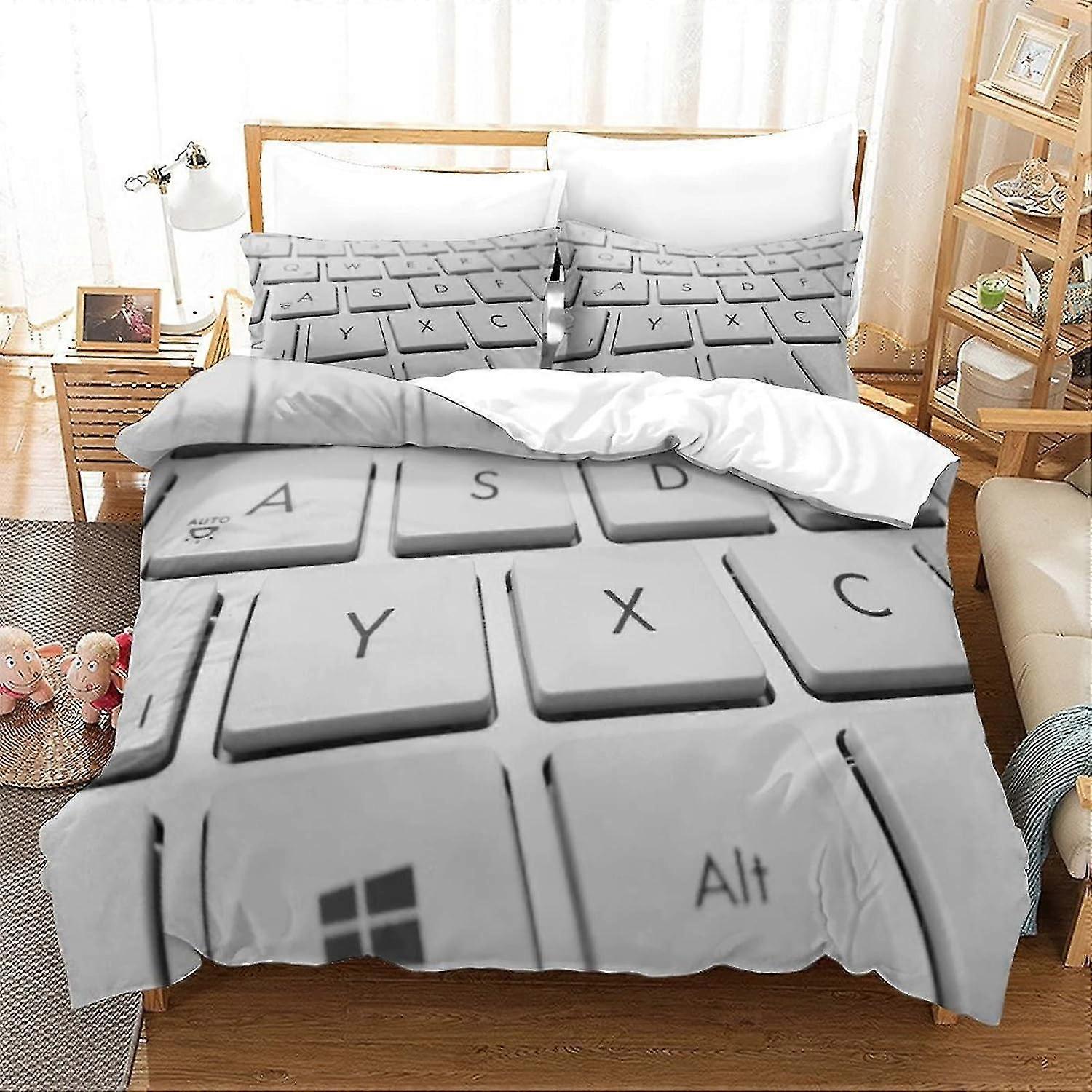 Knit Keyboard Buttons Letters Duvet Cover Set Luxe 3D Printed Bedding Quilt Cover, Ultra Soft Microfiber Set with Pillow Cases