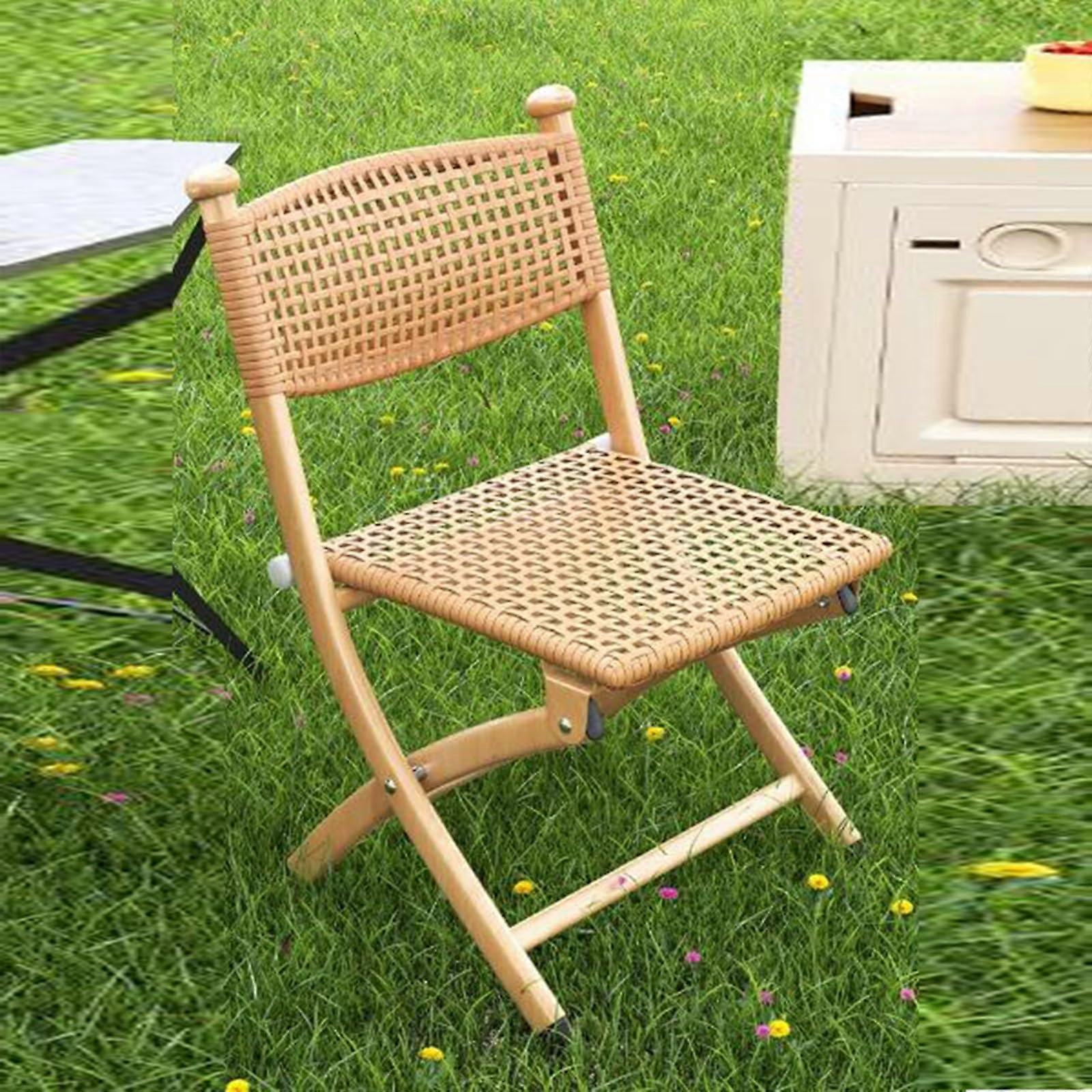 Foldable Rattan Chair With Backrest For Balcony And Home Use Plastic Synthetic Rattan Outdoor Camping Chair 70 cm