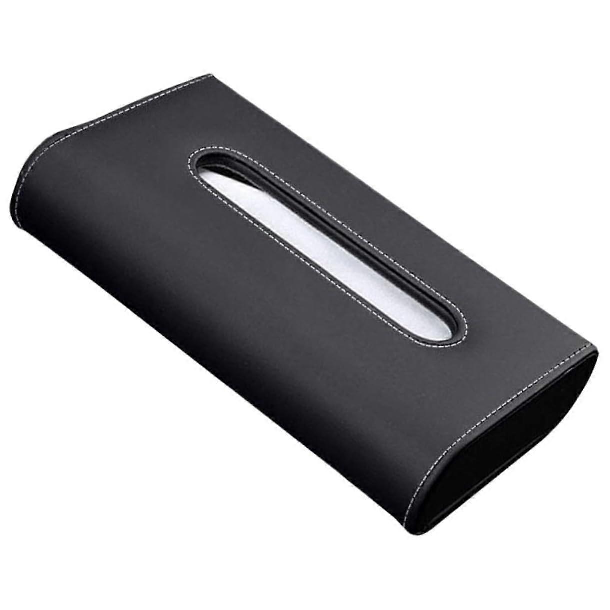 Tissue Box Holder for Car, Rectangular Leather Tissue Dispenser, Black Cube Box for Paper Towels and Napkins