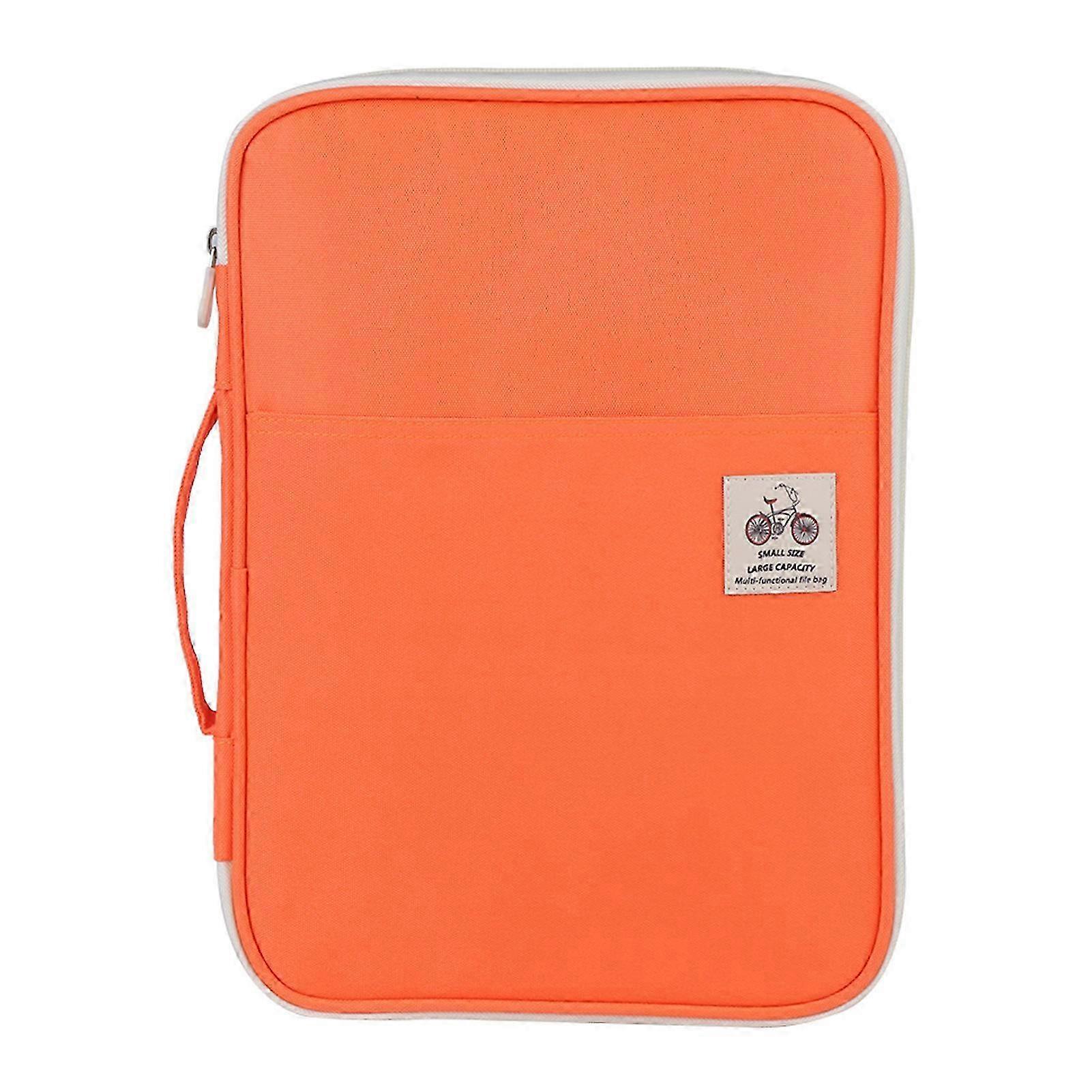A4 Document Bag File Folder Portfolio Organizer Notebook Zippered Case (Orange)