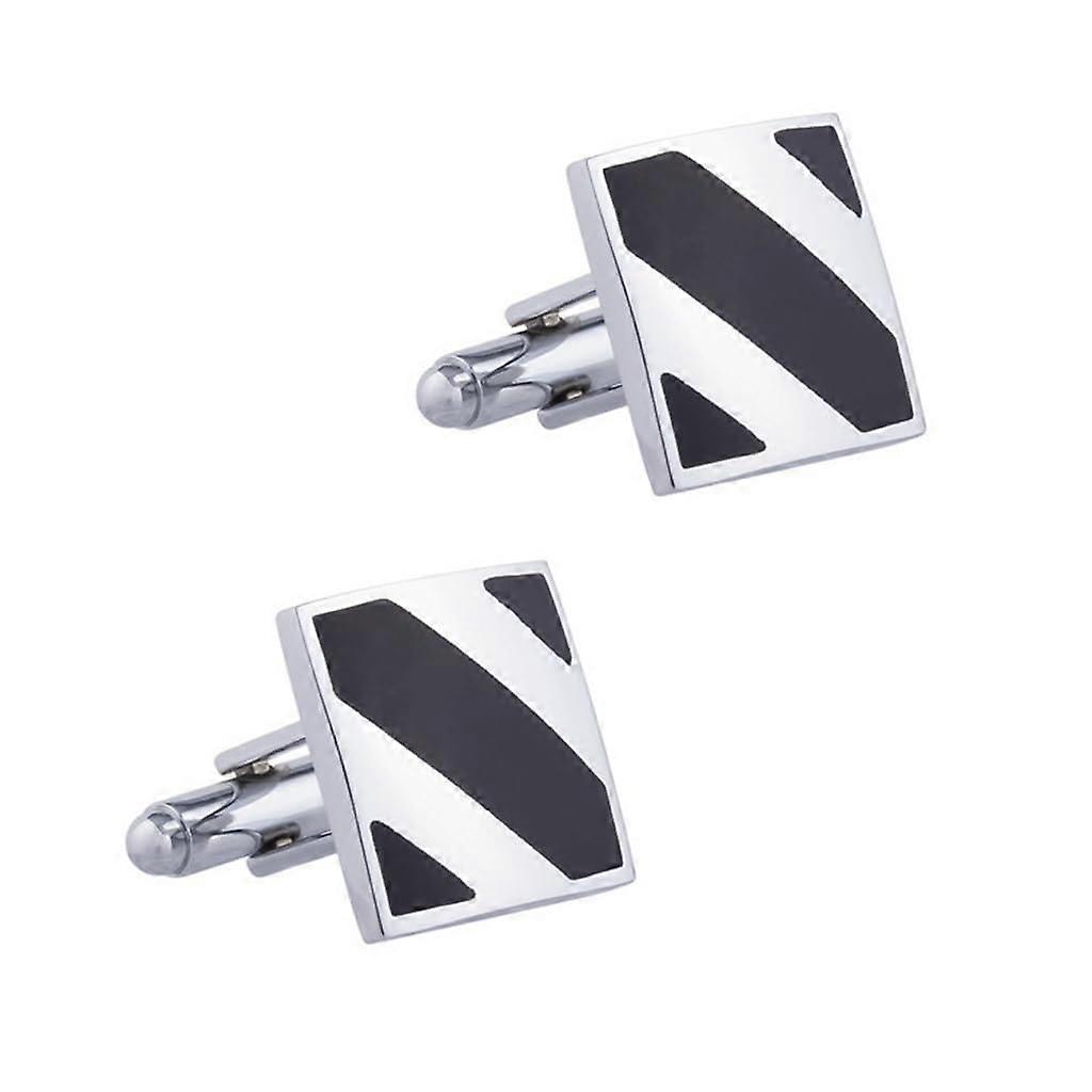 Square metal cufflinks with black stripes and enamel motifs for French men's shirt cufflinks.