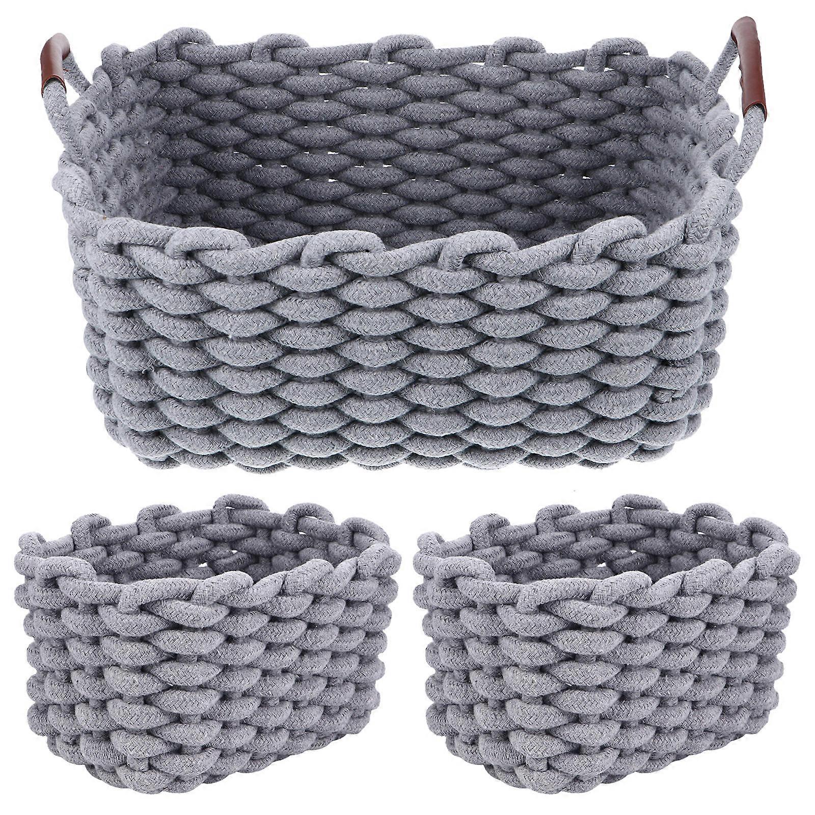 3 Pcs Portable Tote Baskets for Picnic Storage – Lightweight Grey Nesting Baskets with Carrying Handles and Smooth Edges for Organizing Essentials