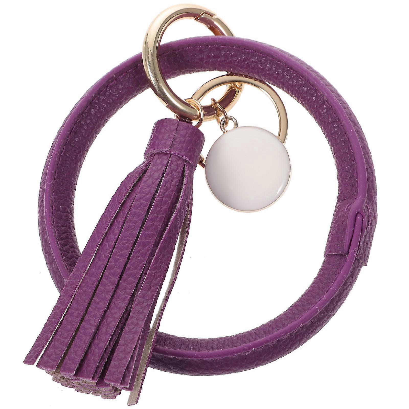 Violet Wristlet Keychain with PU Alloy Bangle Design for Decoration and Various Scenes 2.5 Inch