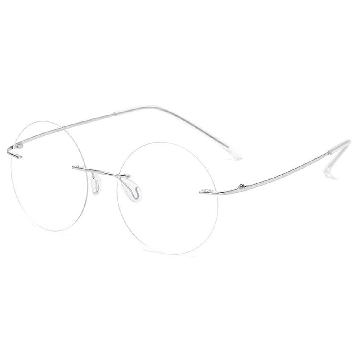 Titan Round Rimless Reading Glasses with Blue Light Filter, 1.0x Silver