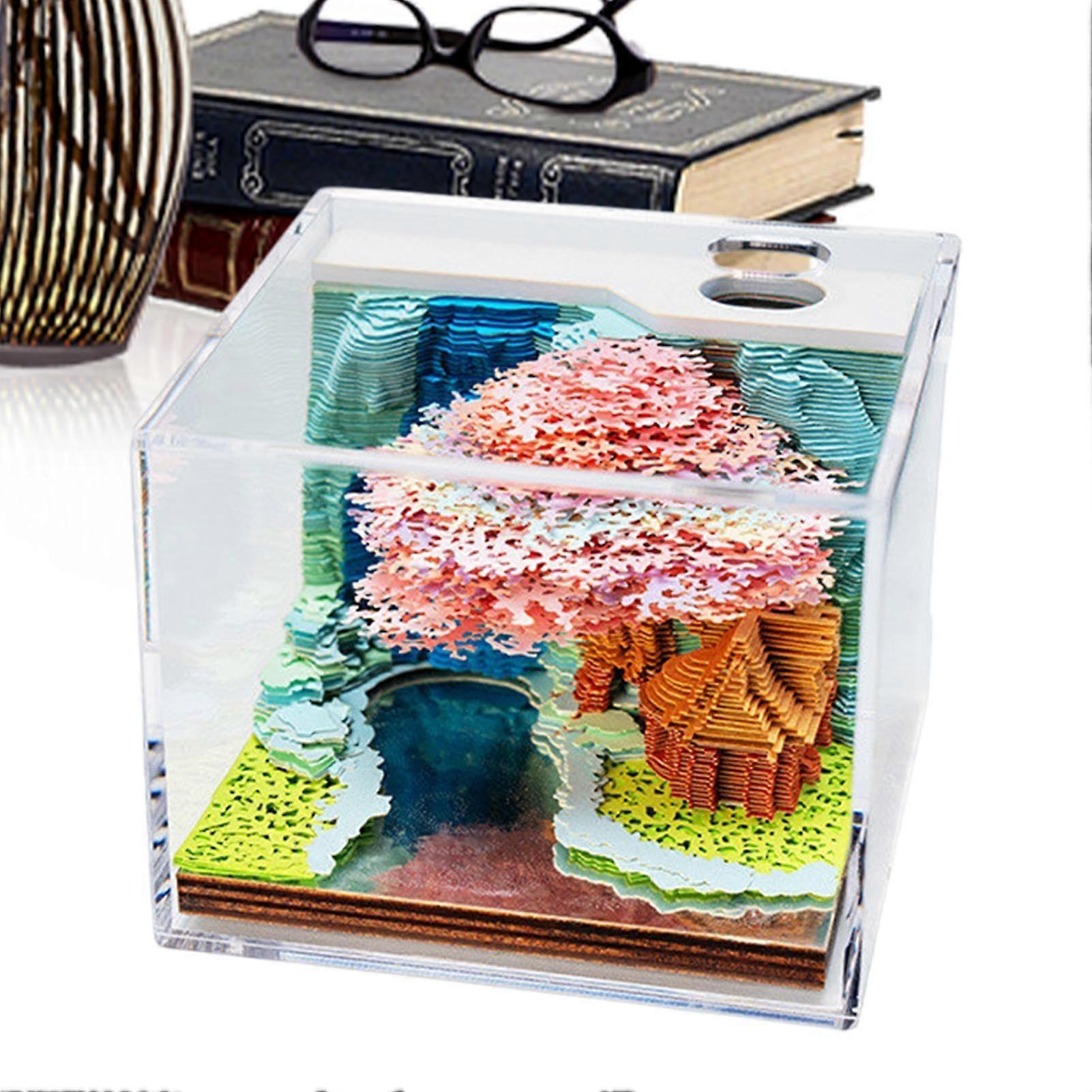 Huaguoshan Tree House Engraved Paper Calendar, Creative Notepad with Acrylic Cover