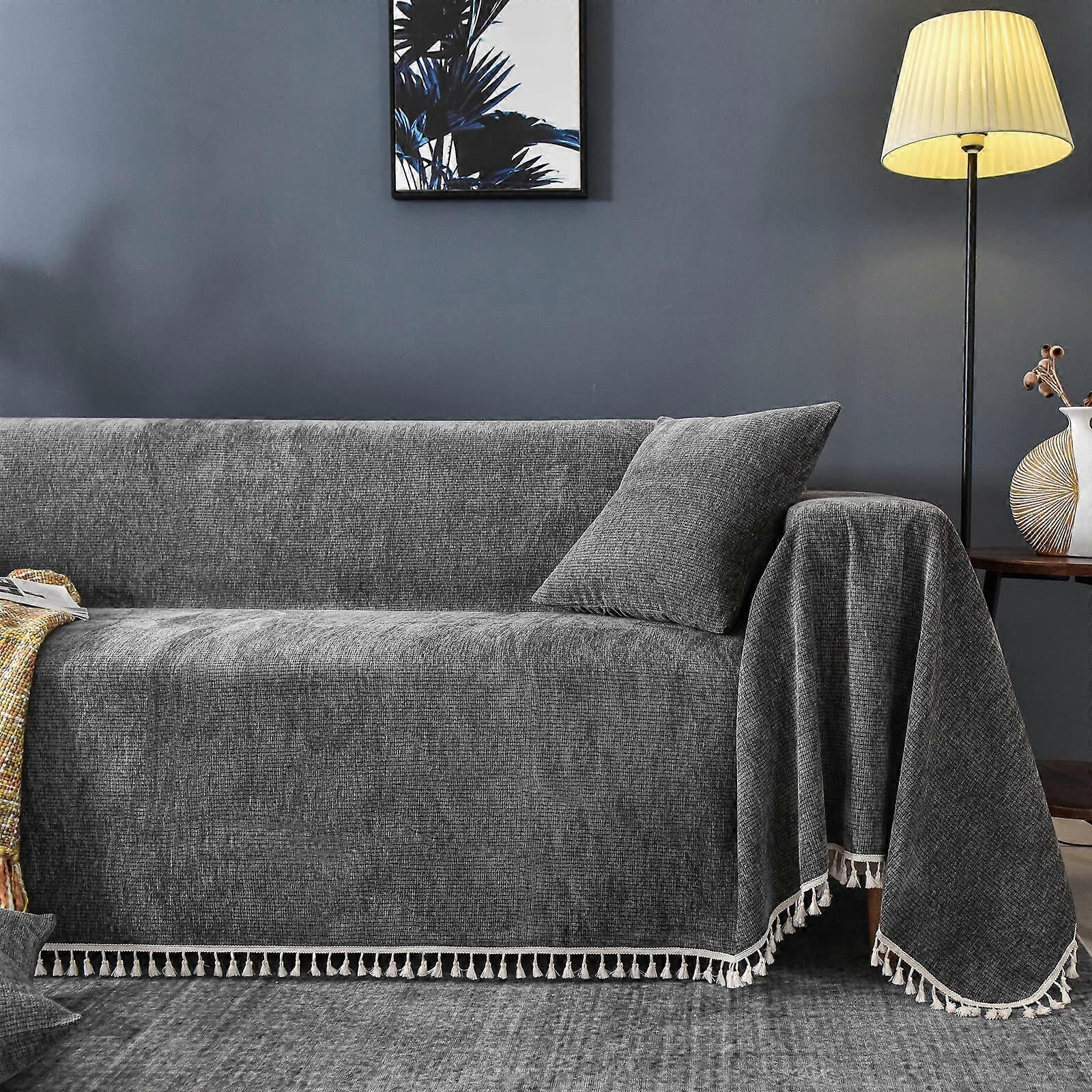 Luxurious thickened chenille sofa cover, full coverage, scratchresistant, dark gray 180X380cm