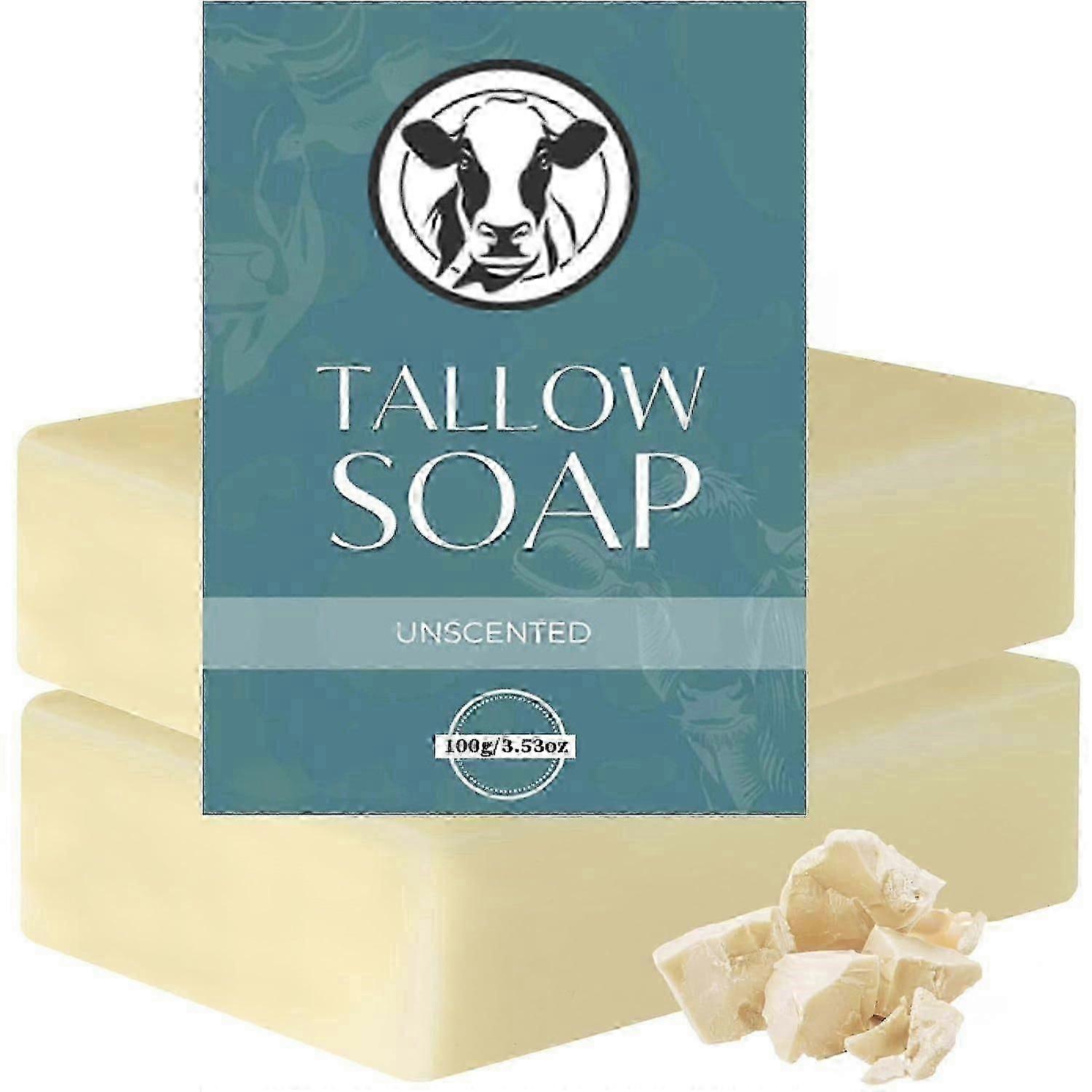 Beef Tallow Soap Bar Natural Grass Fed Tallow Soap Unscented Moisturizing Face & Body Wash Great for Eczema, Dry, Itchy, Sensitive Skin Handmaed So