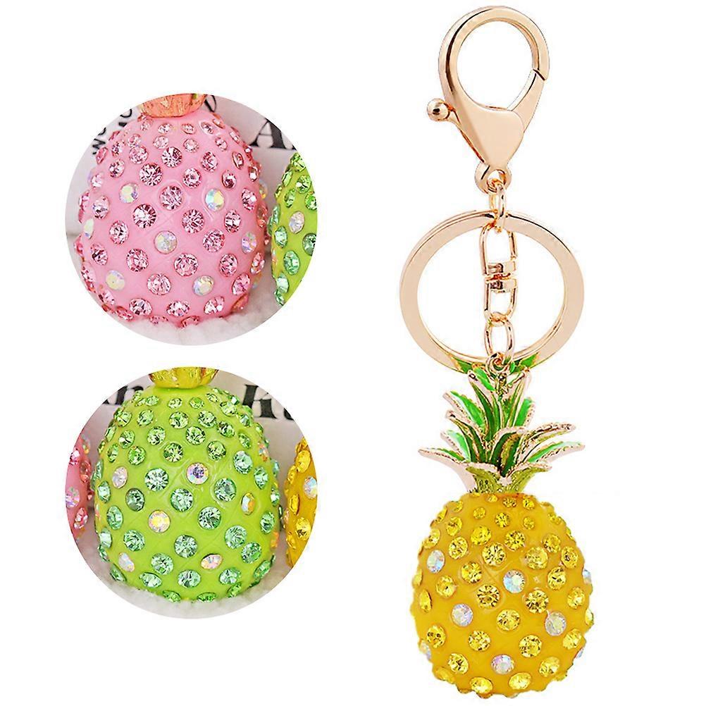 Pineapple Crystal Rhinestone Keyring Charm Pendant Bag Key Ring Keychain Yellow