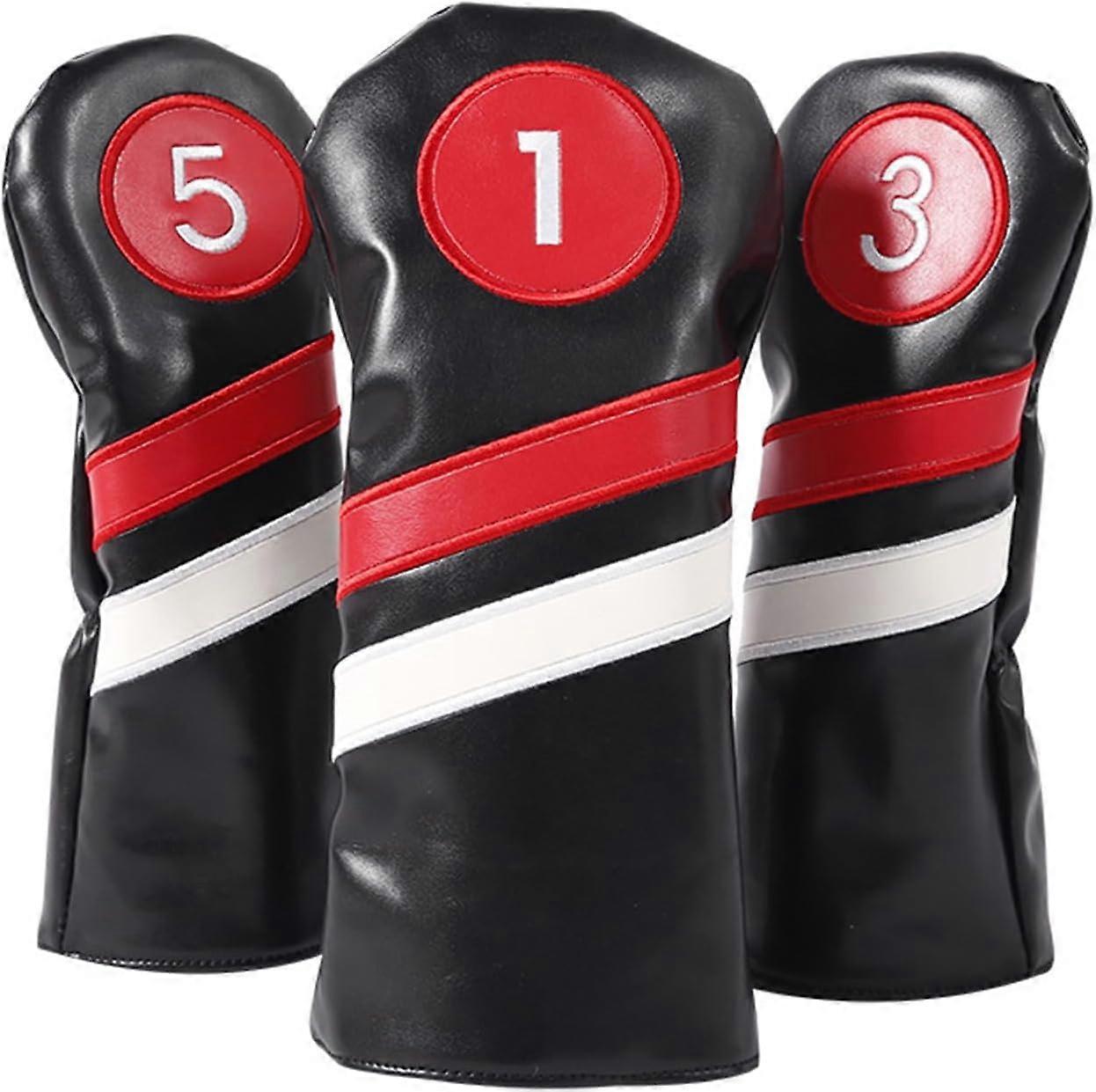 3Pcs Golf Club Head Cover Set Driver 1 3 5 Fairway Wood Headcover Long Neck