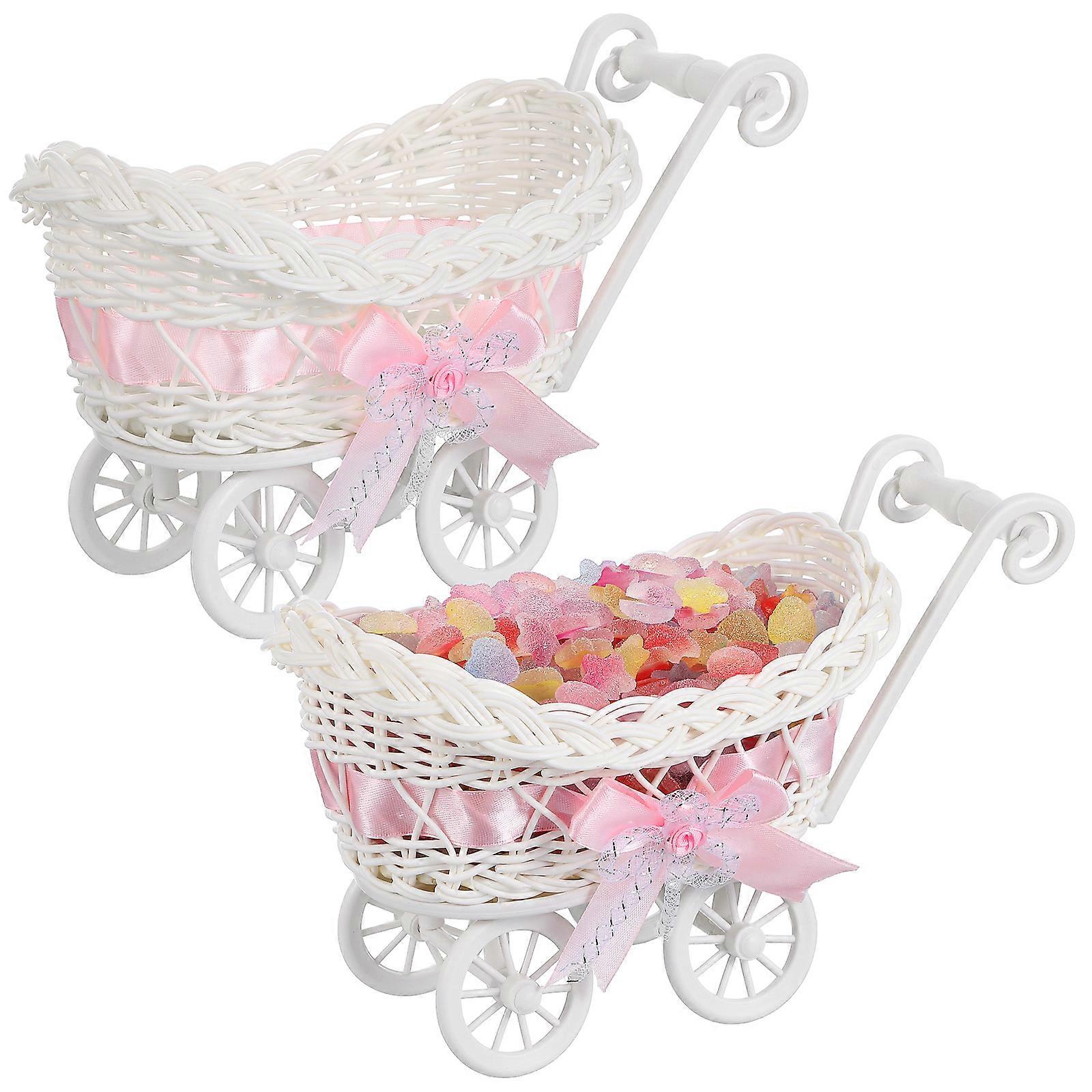 Imitation Rattan Woven Basket 2Pcs For Party Supplies Ideal For Storing Candies And Pink