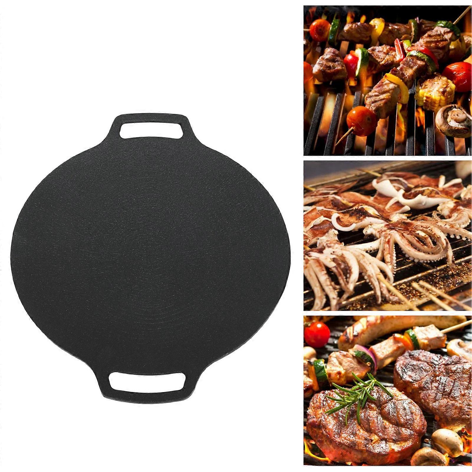 Korean Grill Pan with Non Stick 6 Layer Coating for Gas Cooker Round Double Handle BBQ Griddle for Outdoor Camping 33cm/13.0in 