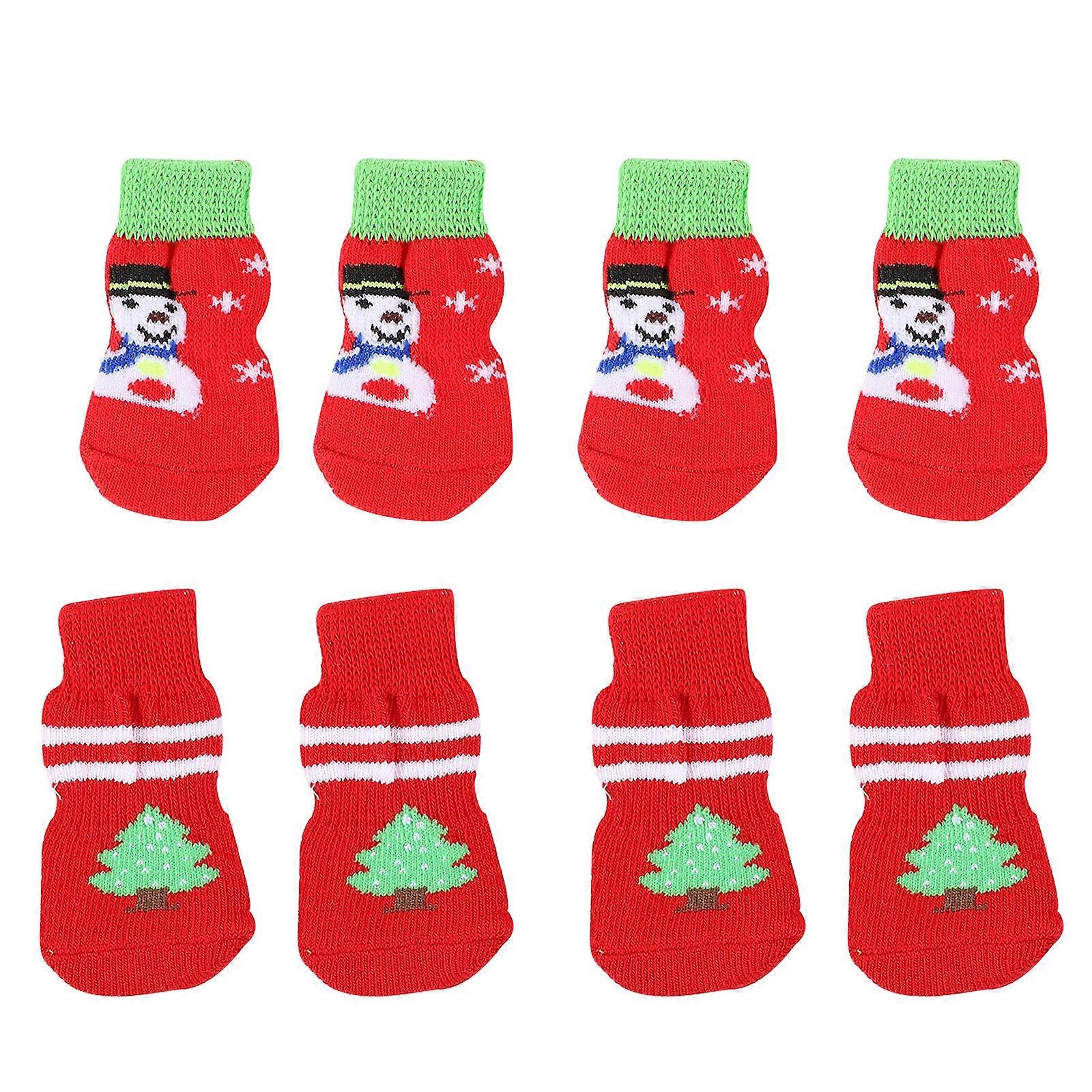 8Set Comfortable Dog Socks For Cold Weather With Anti-skid Feature Assorted Color Christmas Design