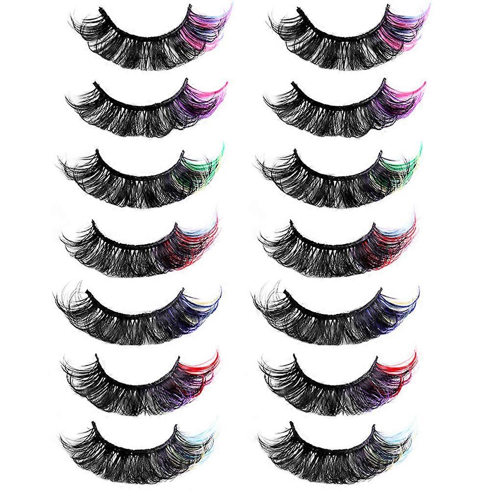 Curly Colored Eyelashes 7 Pairs Brightening False Lashes for Cosplay Halloween Daily Life Assorted Color